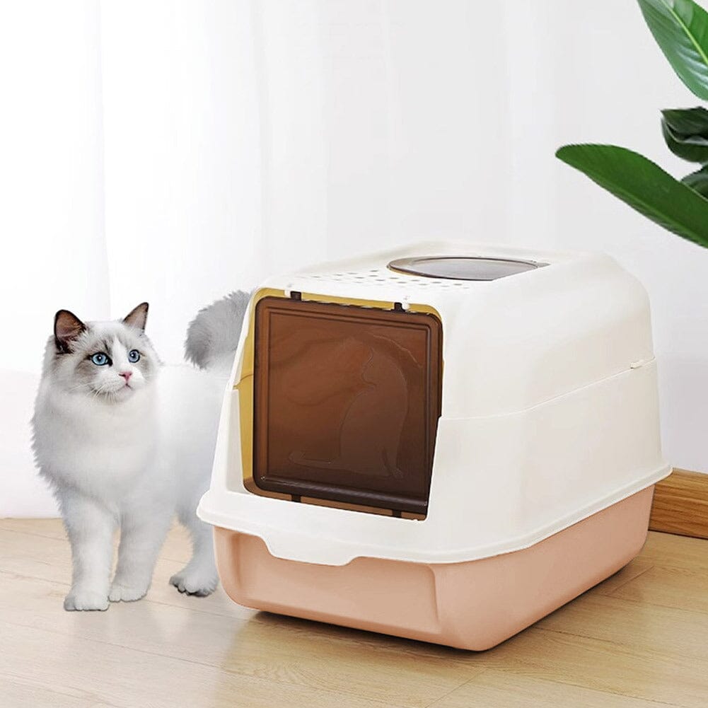 Large Hooded Top Entry Cat Litter Box with Scoop Living and Home