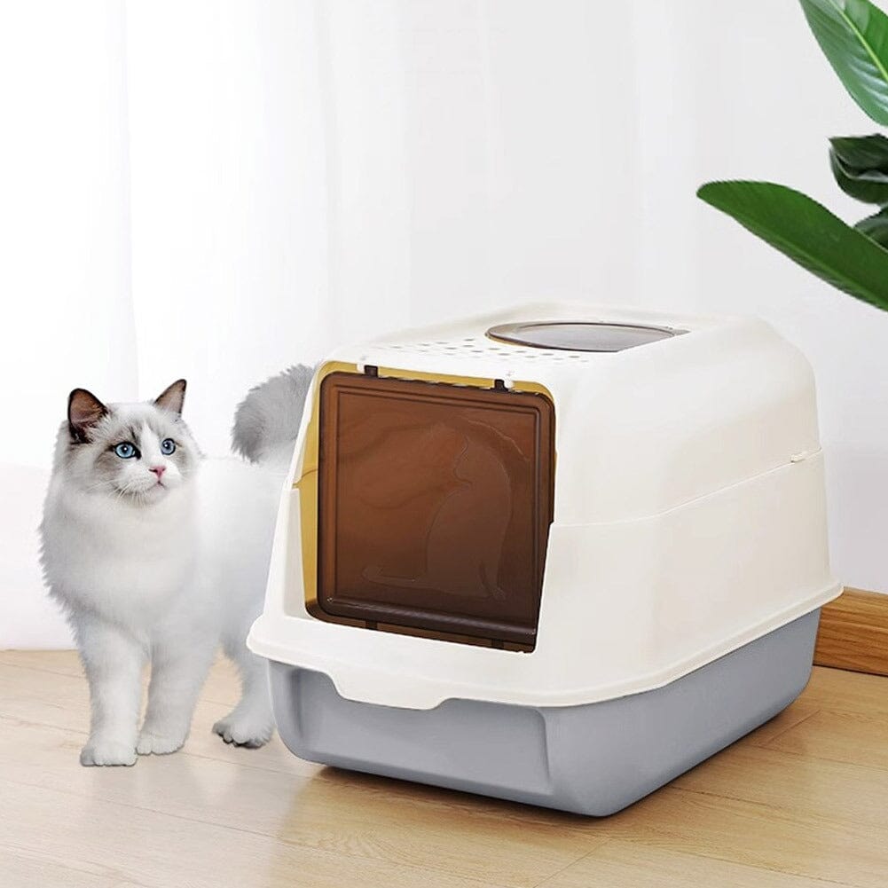 Large Hooded Top Entry Cat Litter Box with Scoop Living and Home