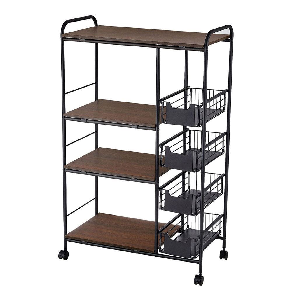 Sleek Black Microwave Rack with Four Tiers for Optimal Kitchen Organization Living and Home