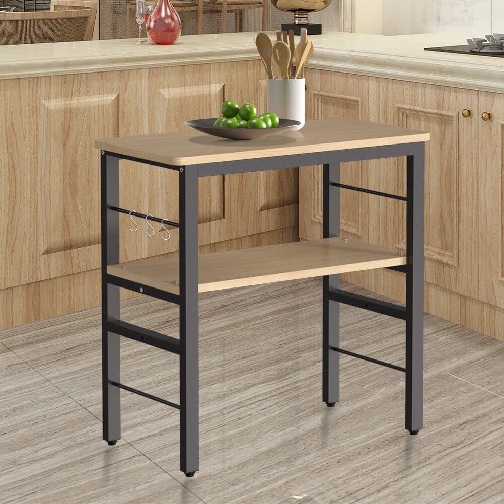 2-Tier Microwave Stand Shelf Kitchen Organizer with Hooks Kitchen Shelves Living and Home Black Frame 80x40x80cm