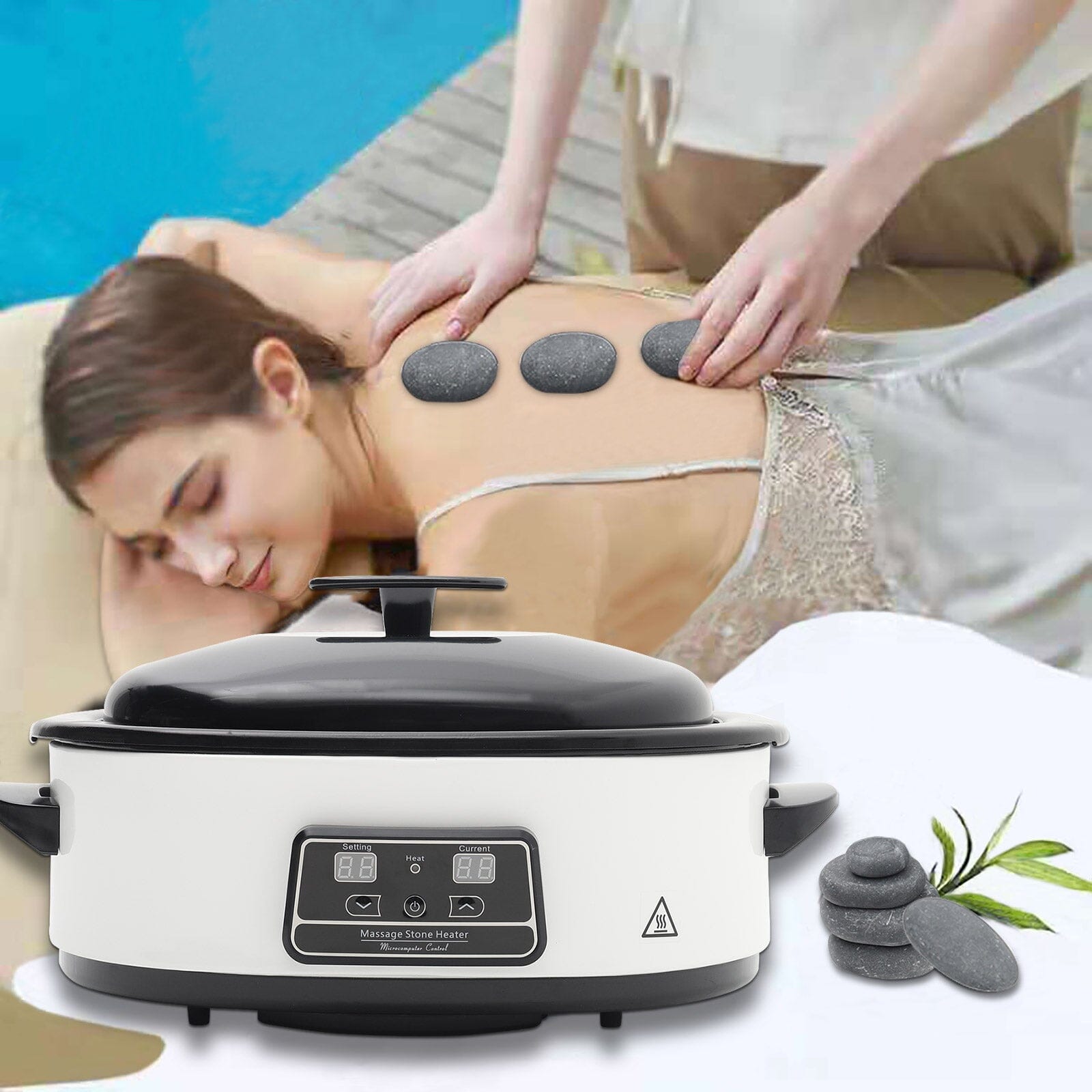 Basalt Massage Stone and Stainless Steel Heater Set for Spa Massage Stones Living and Home