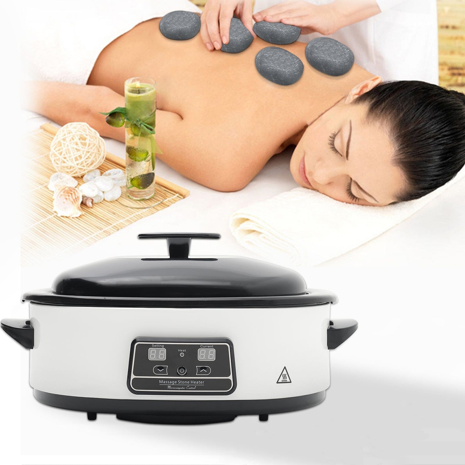 Basalt Massage Stone and Stainless Steel Heater Set for Spa Massage Stones Living and Home