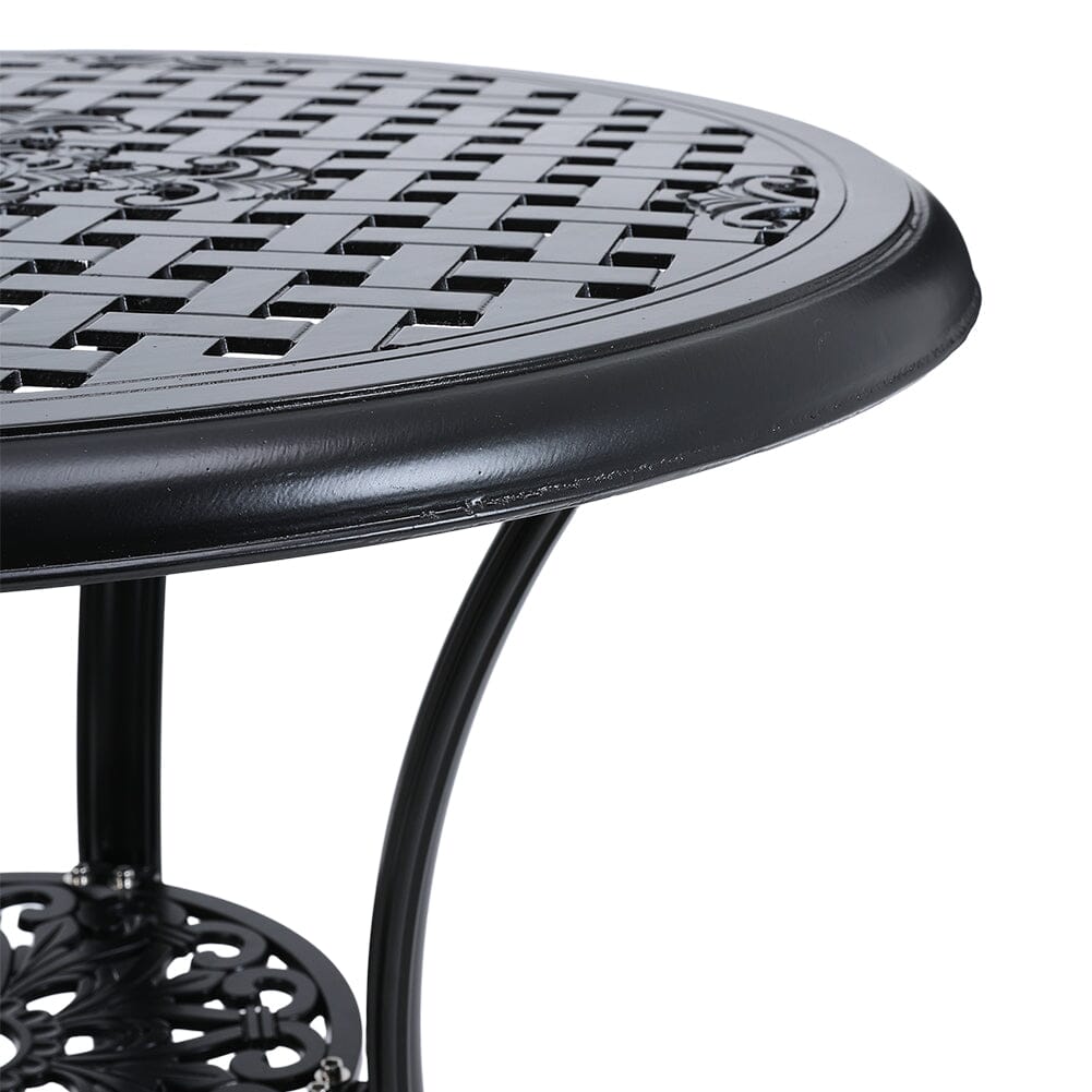 Black Cast Aluminum Round Patio Dining Table with Umbrella Hole Garden Dining Tables Living and Home