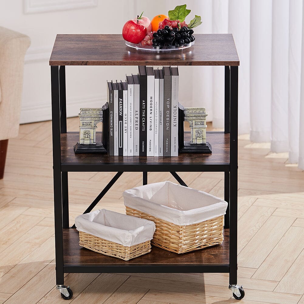 Chic Three-Tier Vintage Cart with Black Steel Frame Living and Home
