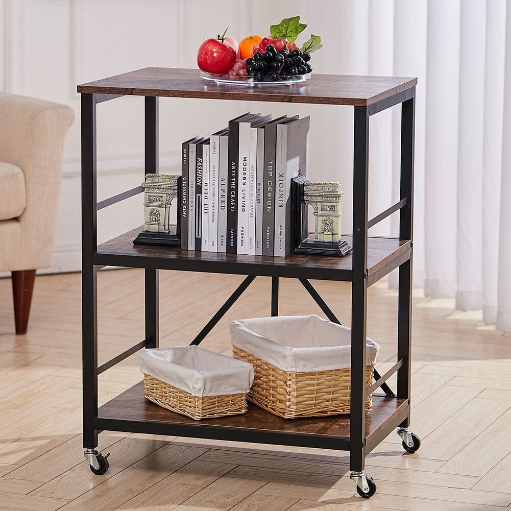 Chic Three-Tier Vintage Cart with Black Steel Frame Living and Home