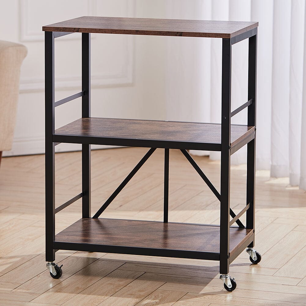 Chic Three-Tier Vintage Cart with Black Steel Frame Living and Home