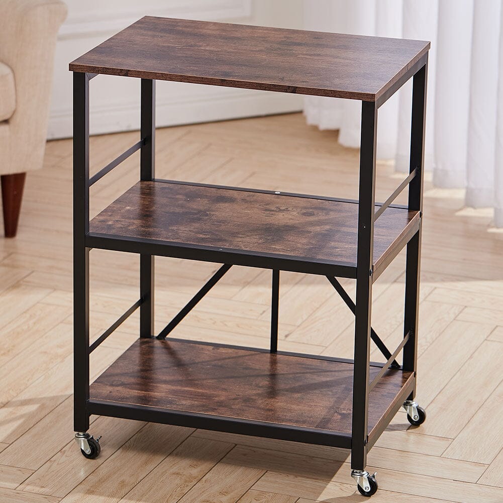Chic Three-Tier Vintage Cart with Black Steel Frame Living and Home
