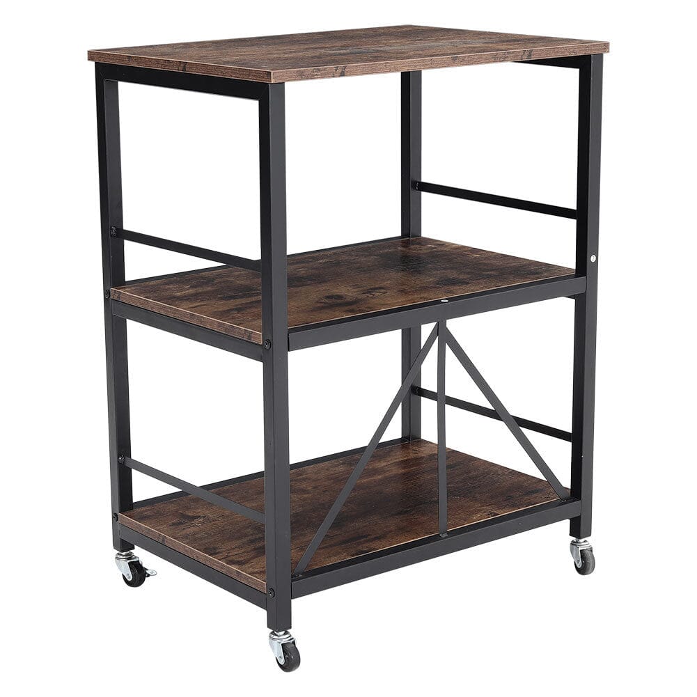 Chic Three-Tier Vintage Cart with Black Steel Frame Living and Home