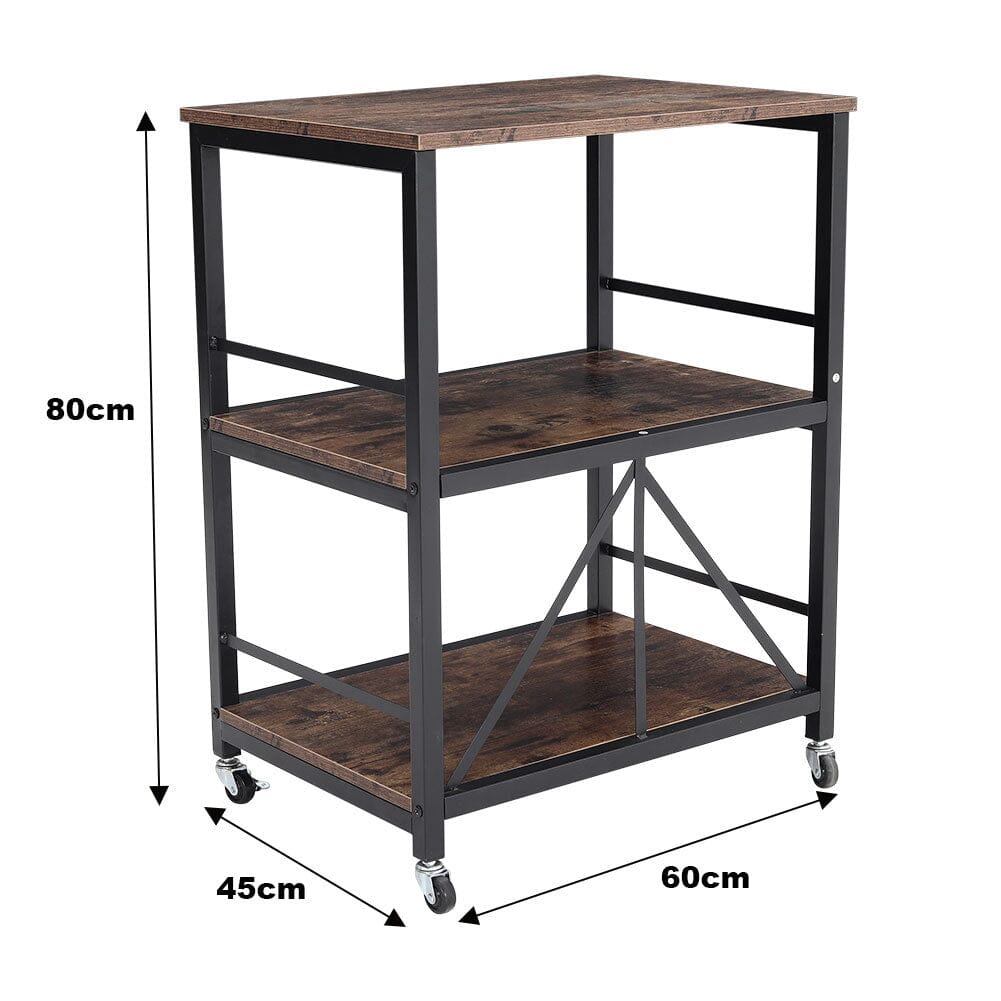 Chic Three-Tier Vintage Cart with Black Steel Frame Living and Home