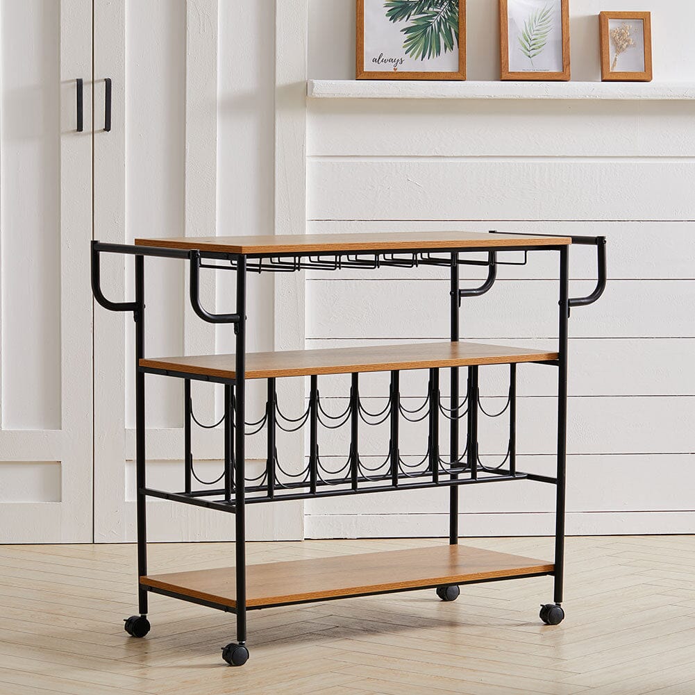 Metallic Rolling Serving Bar Cart with Wine Rack Living and Home