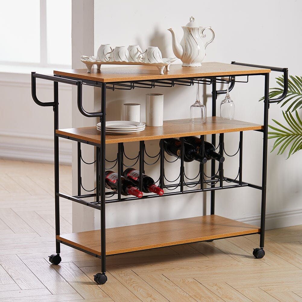 Metallic Rolling Serving Bar Cart with Wine Rack Living and Home