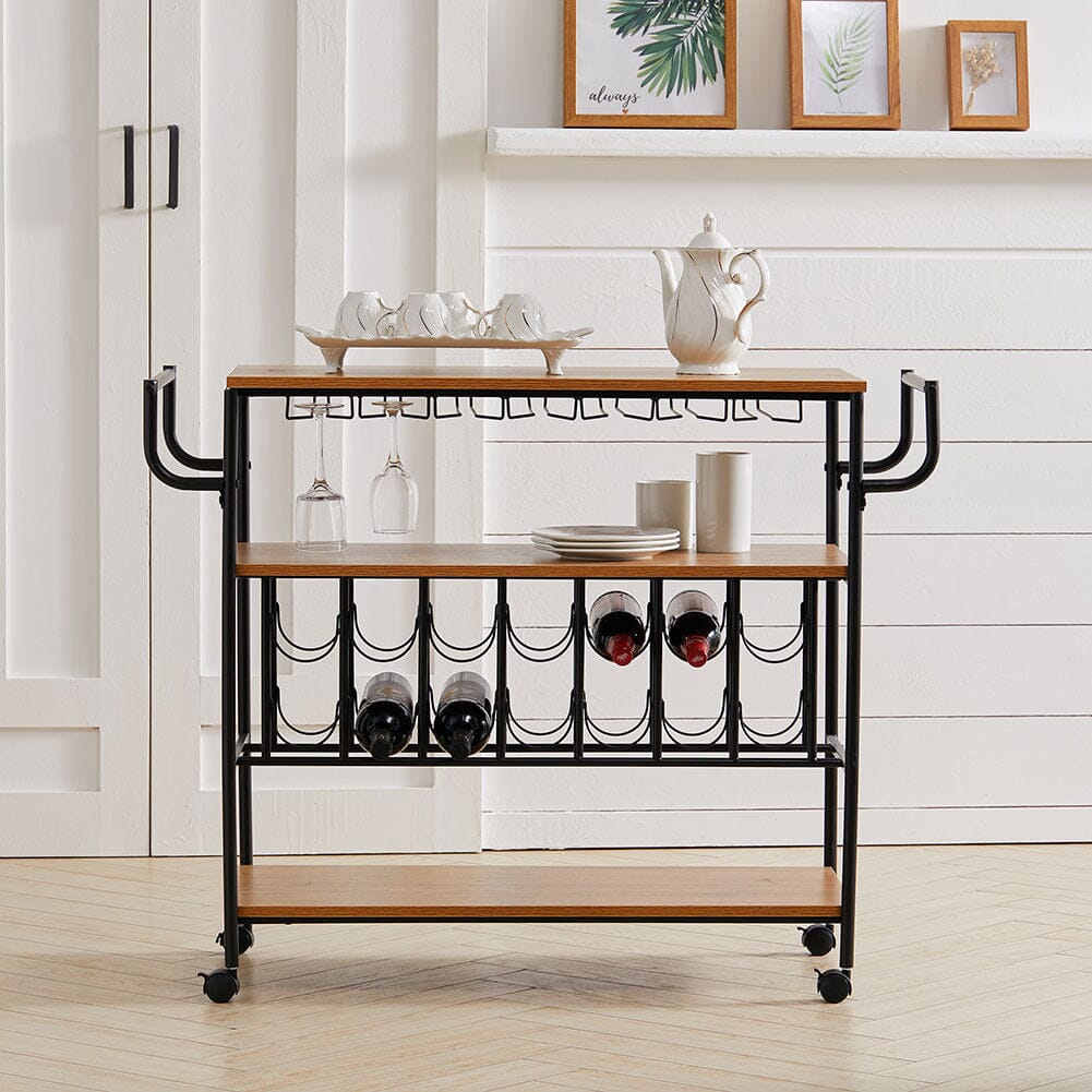 Metallic Rolling Serving Bar Cart with Wine Rack Living and Home