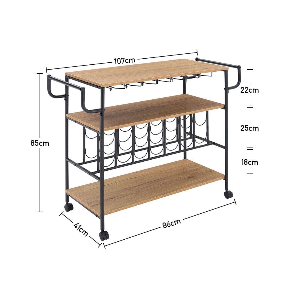 Metallic Rolling Serving Bar Cart with Wine Rack Living and Home