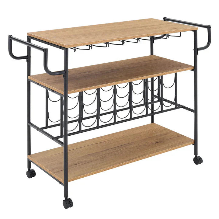 Metallic Rolling Serving Bar Cart with Wine Rack Living and Home