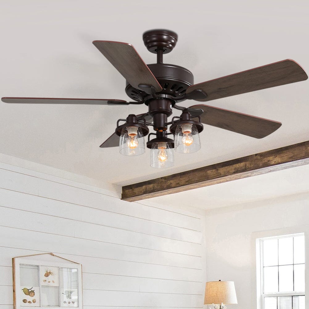 Wooden Ceiling Fan with 3 Head Lights & Remote 52 Inch Ceiling Fans Living and Home