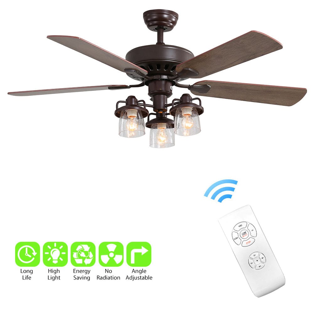 Wooden Ceiling Fan with 3 Head Lights & Remote 52 Inch Ceiling Fans Living and Home
