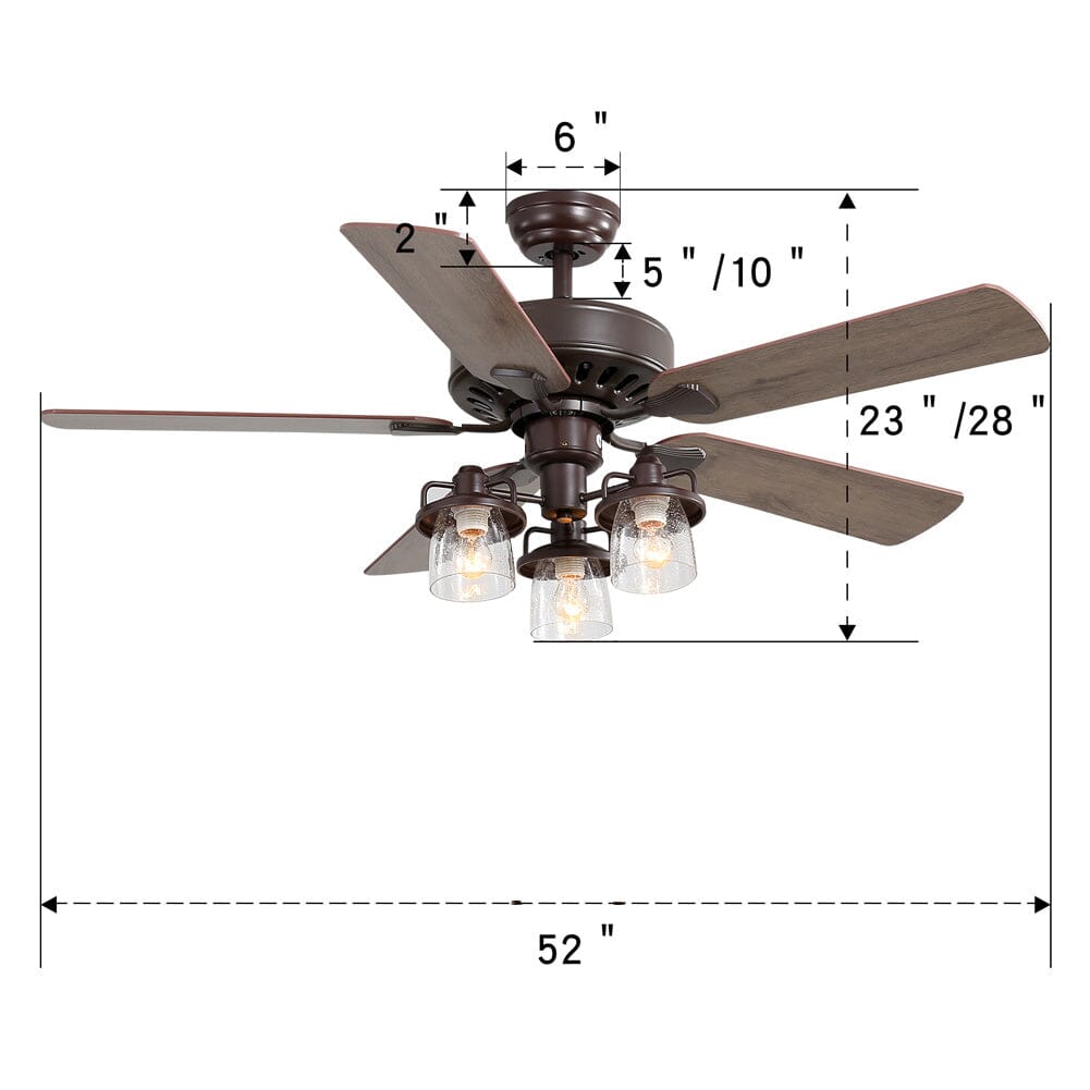 Wooden Ceiling Fan with 3 Head Lights & Remote 52 Inch Ceiling Fans Living and Home