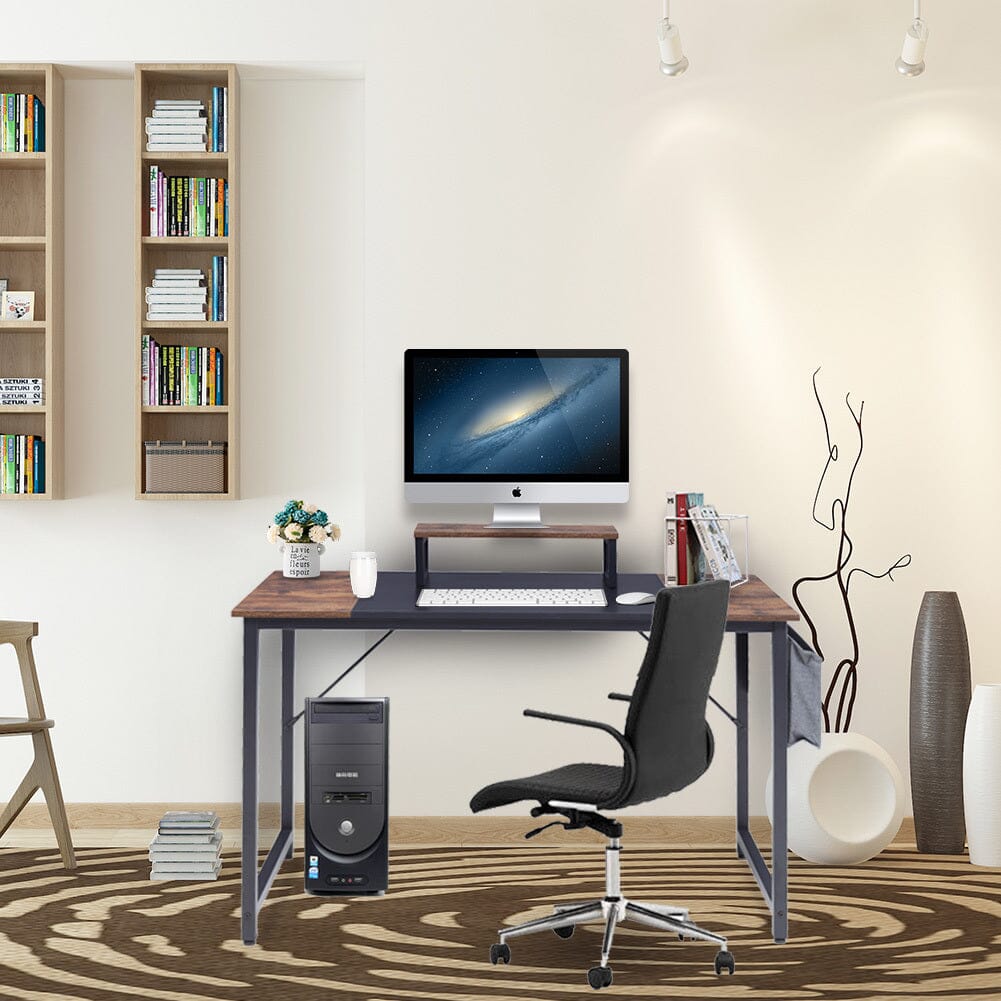 Computer Desk with Elevated Iron Frame and Fabric Storage Living and Home