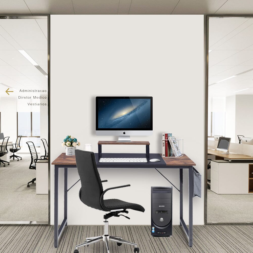 Computer Desk with Elevated Iron Frame and Fabric Storage Living and Home