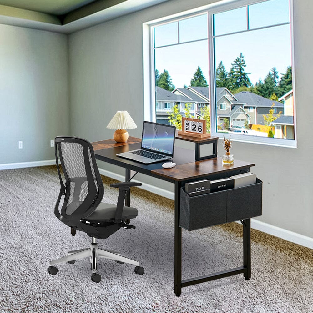 Computer Desk with Elevated Iron Frame and Fabric Storage Living and Home