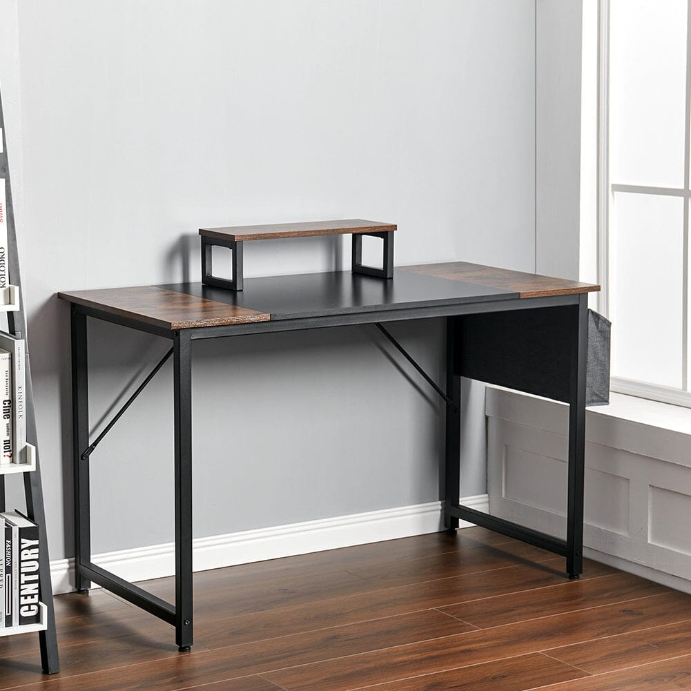 Computer Desk with Elevated Iron Frame and Fabric Storage Living and Home