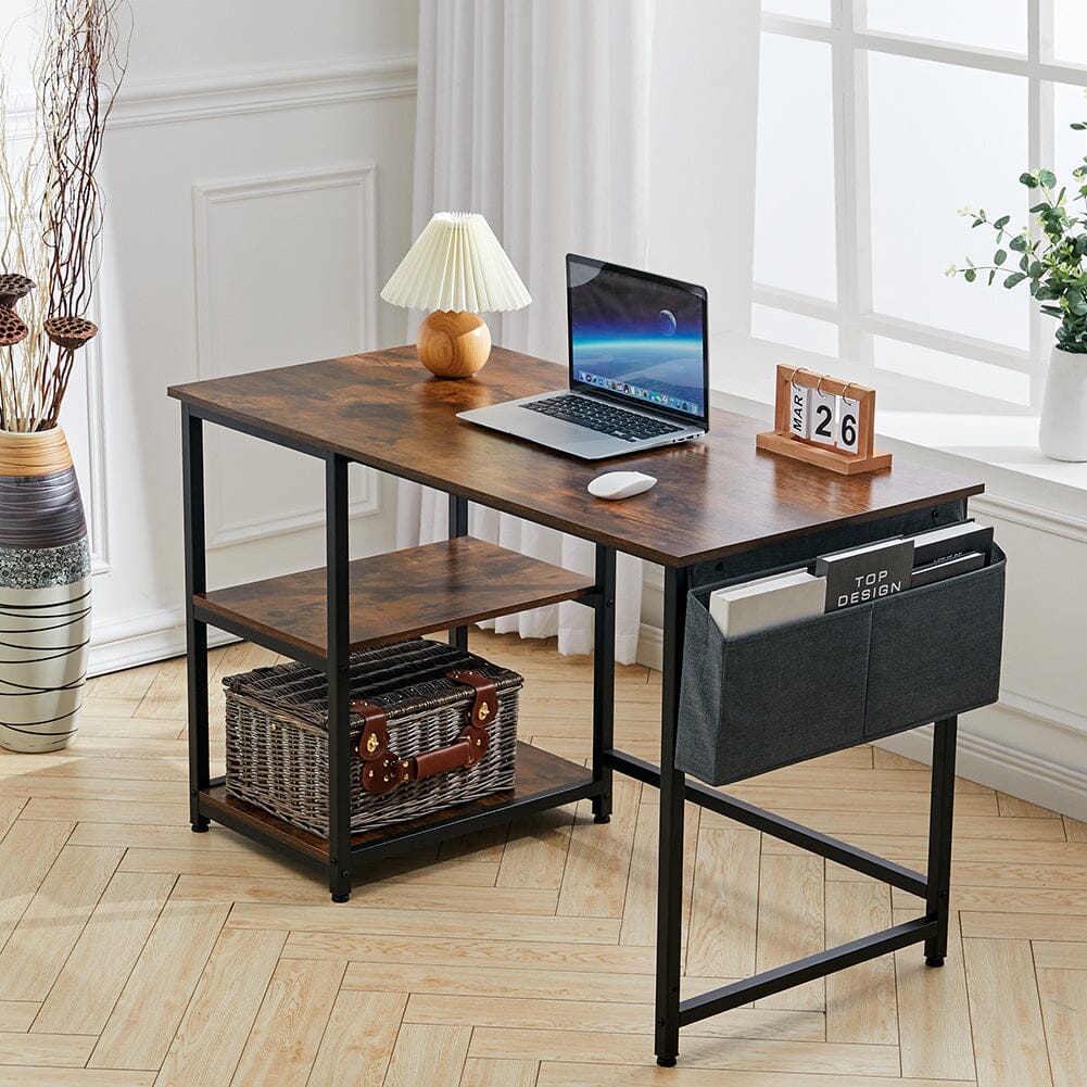 Premium Wooden Office Desk with Storage Shelf and Fabric Pouch Living and Home Tiger Stripe