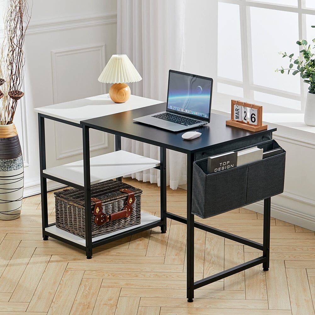 Premium Wooden Office Desk with Storage Shelf and Fabric Pouch Living and Home Hessian