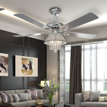 52 Inch Luxury Ceiling Light Fan Crystal Droplets Chandelier Ceiling Lights Living and Home