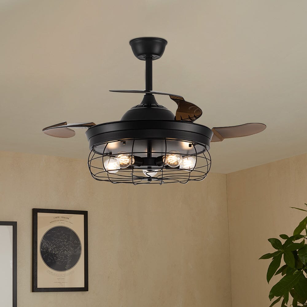 42 Inch Caged Style Ceiling Fan Light ABS Blade Fan with Remote Ceiling Lights Living and Home