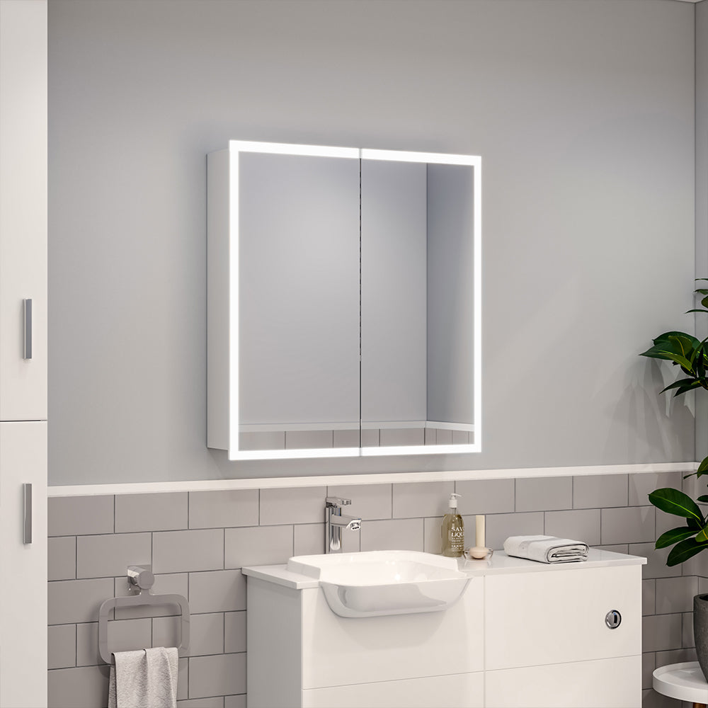 Double Door Bathroom Mirror LED Frameless Mirror Cabinet Bathroom Mirror Cabinets Living and Home