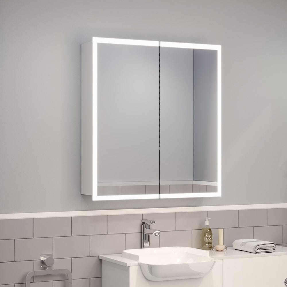 65cm Wide Elegant Double Door Bathroom Mirror LED Frameless Mirror Cabinet Bathroom Mirror Cabinets Living and Home