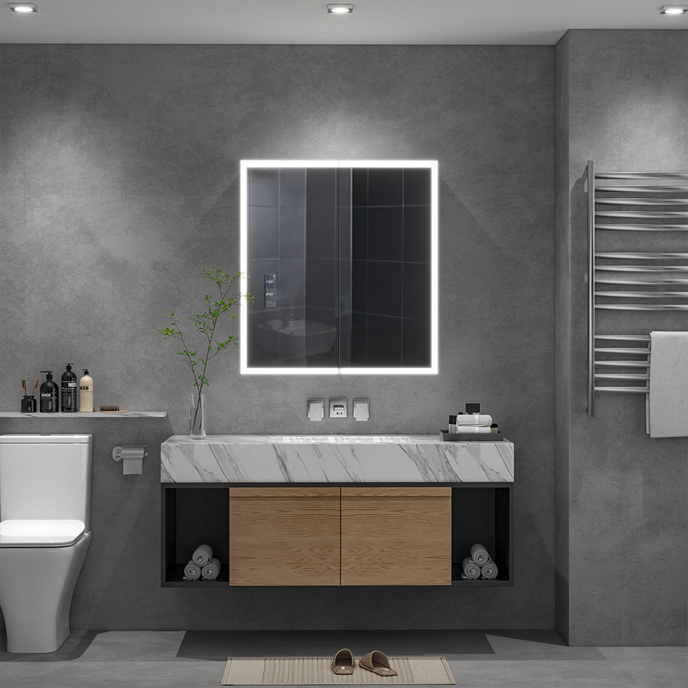 Double Door Bathroom Mirror LED Frameless Mirror Cabinet Bathroom Mirror Cabinets Living and Home