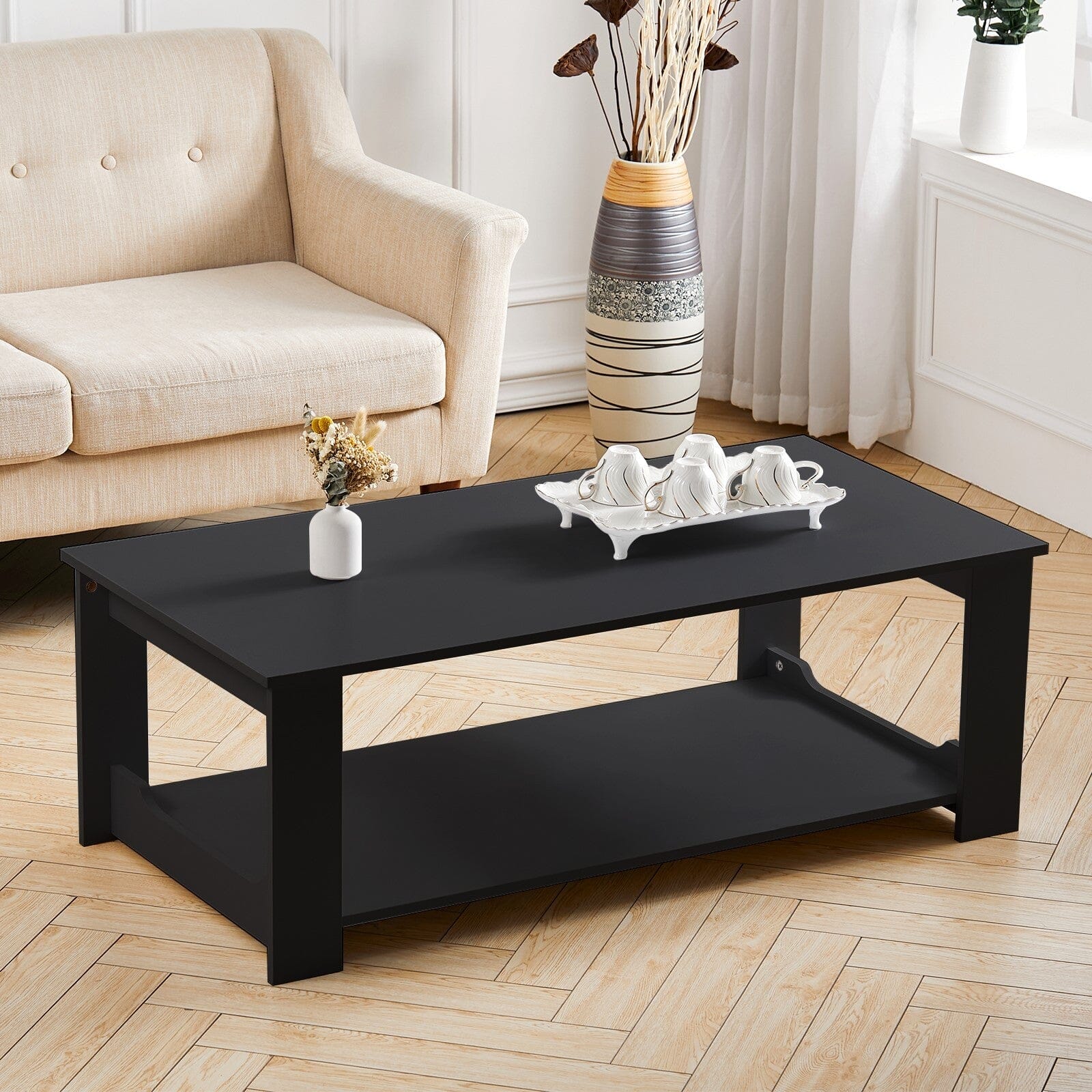 Modern Style Black Coffee Table Living Room with One Shelf Coffee Tables Living and Home