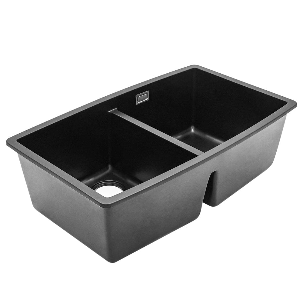 Black High-quality Equal Double Bowl Undermount Kitchen Sink Kitchen Sinks Living and Home