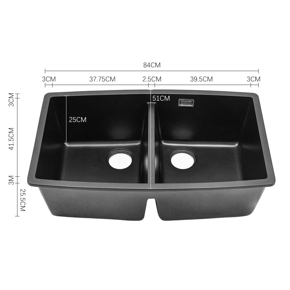 Quartz Equal Double Bowl Undermount Kitchen Sink Black Kitchen Sinks Living and Home