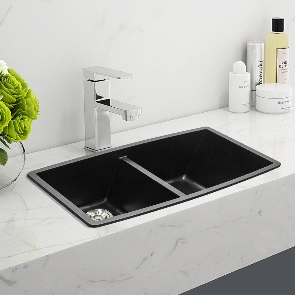 Quartz Equal Double Bowl Undermount Kitchen Sink Black Kitchen Sinks Living and Home