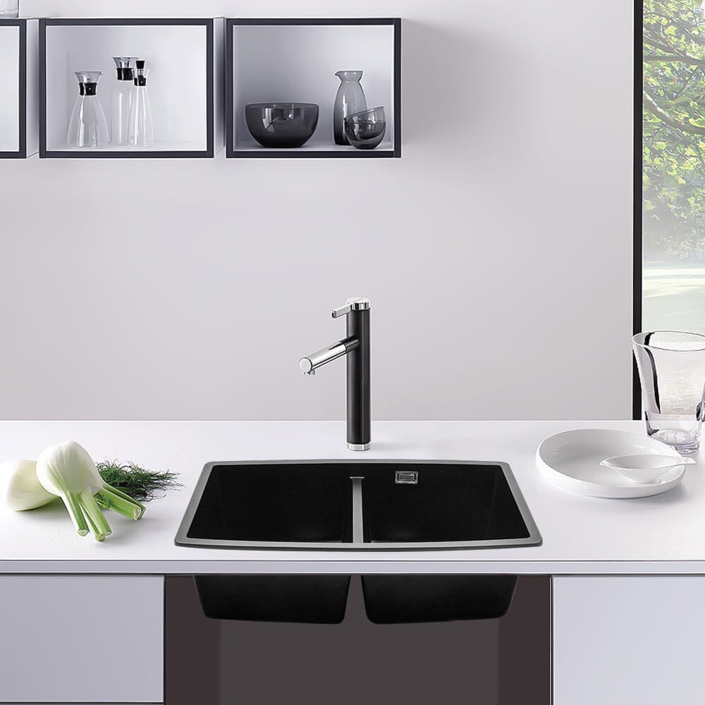 Quartz Equal Double Bowl Undermount Kitchen Sink Black Kitchen Sinks Living and Home