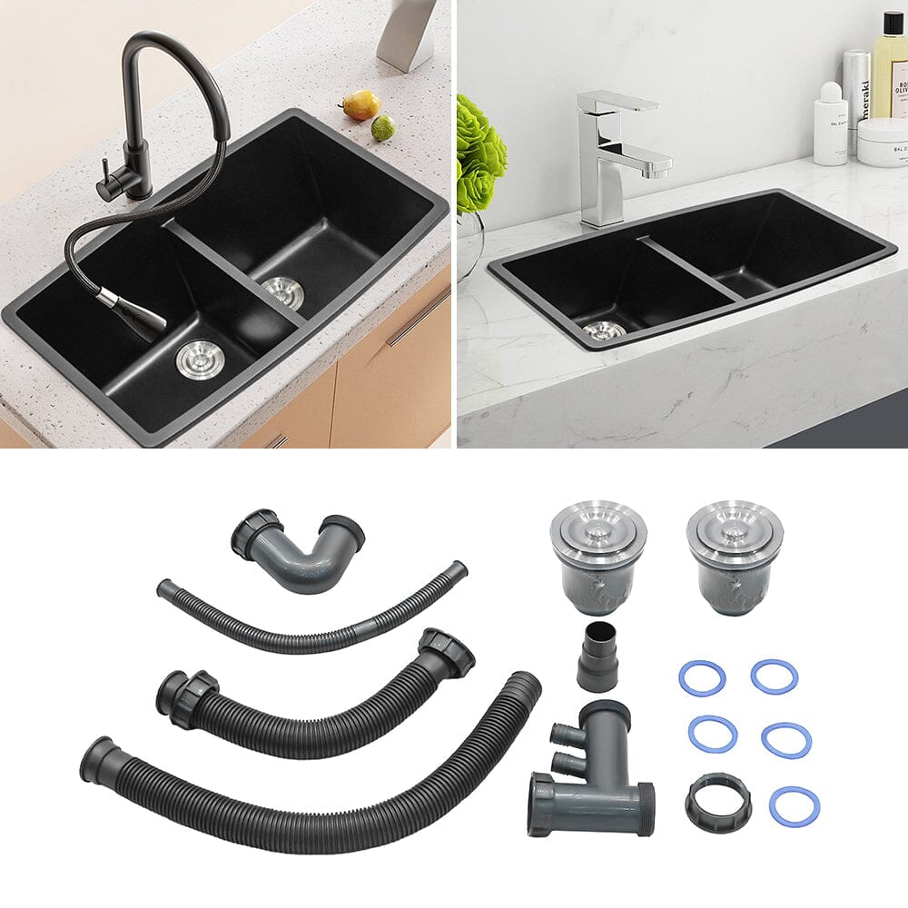 Black High-quality Equal Double Bowl Undermount Kitchen Sink Kitchen Sinks Living and Home