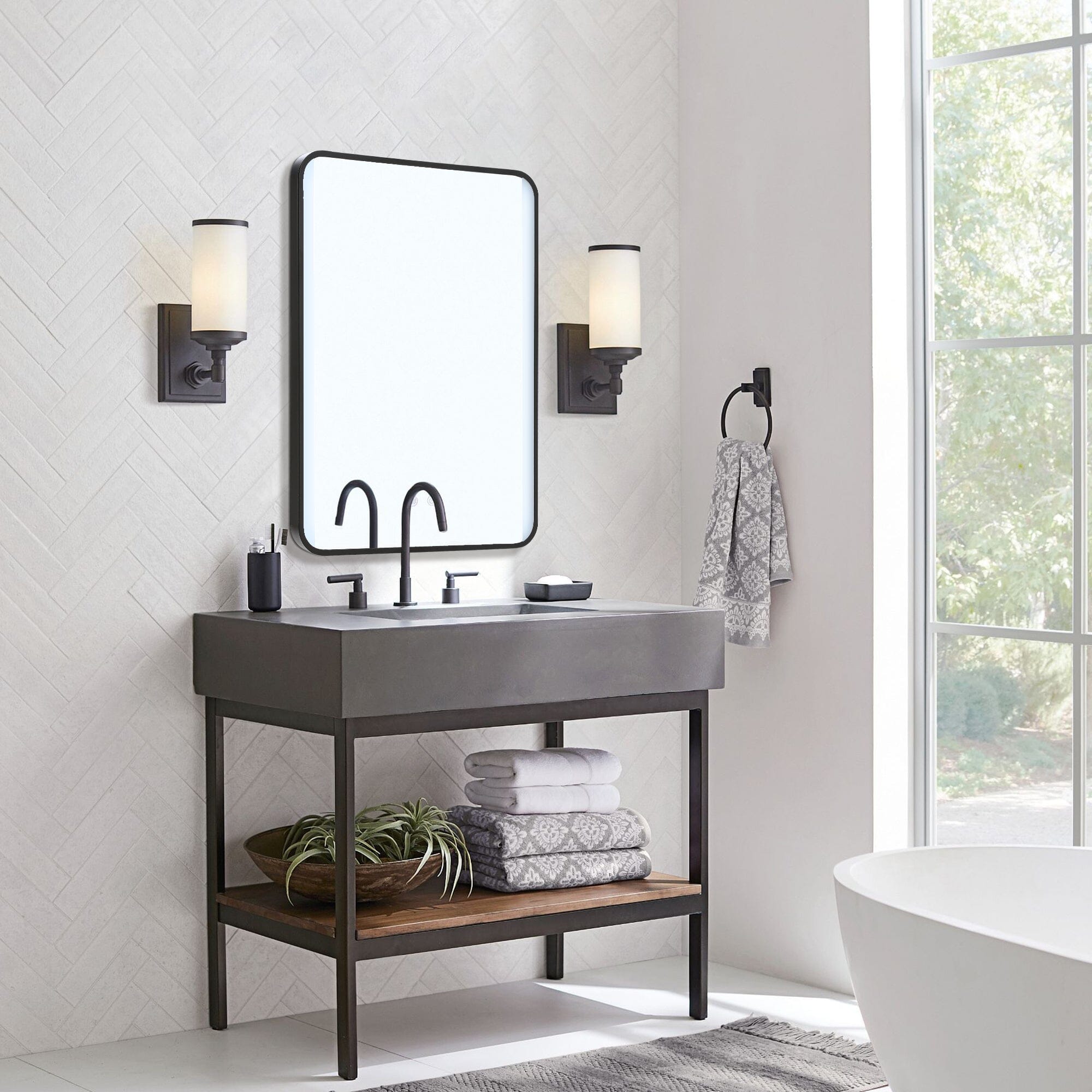 Framed Retangular LED Light Bathroom Vanity Mirror Bathroom Mirror Cabinets Living and Home