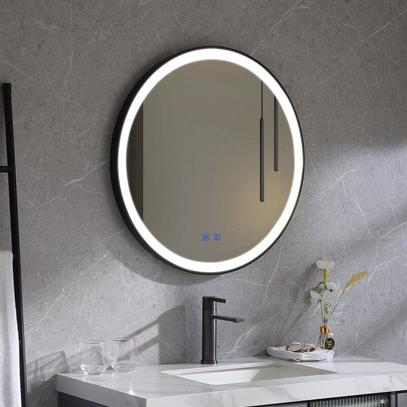 Round Metal Framed LED Wall Mirror Bathroom Mirrors Living and Home