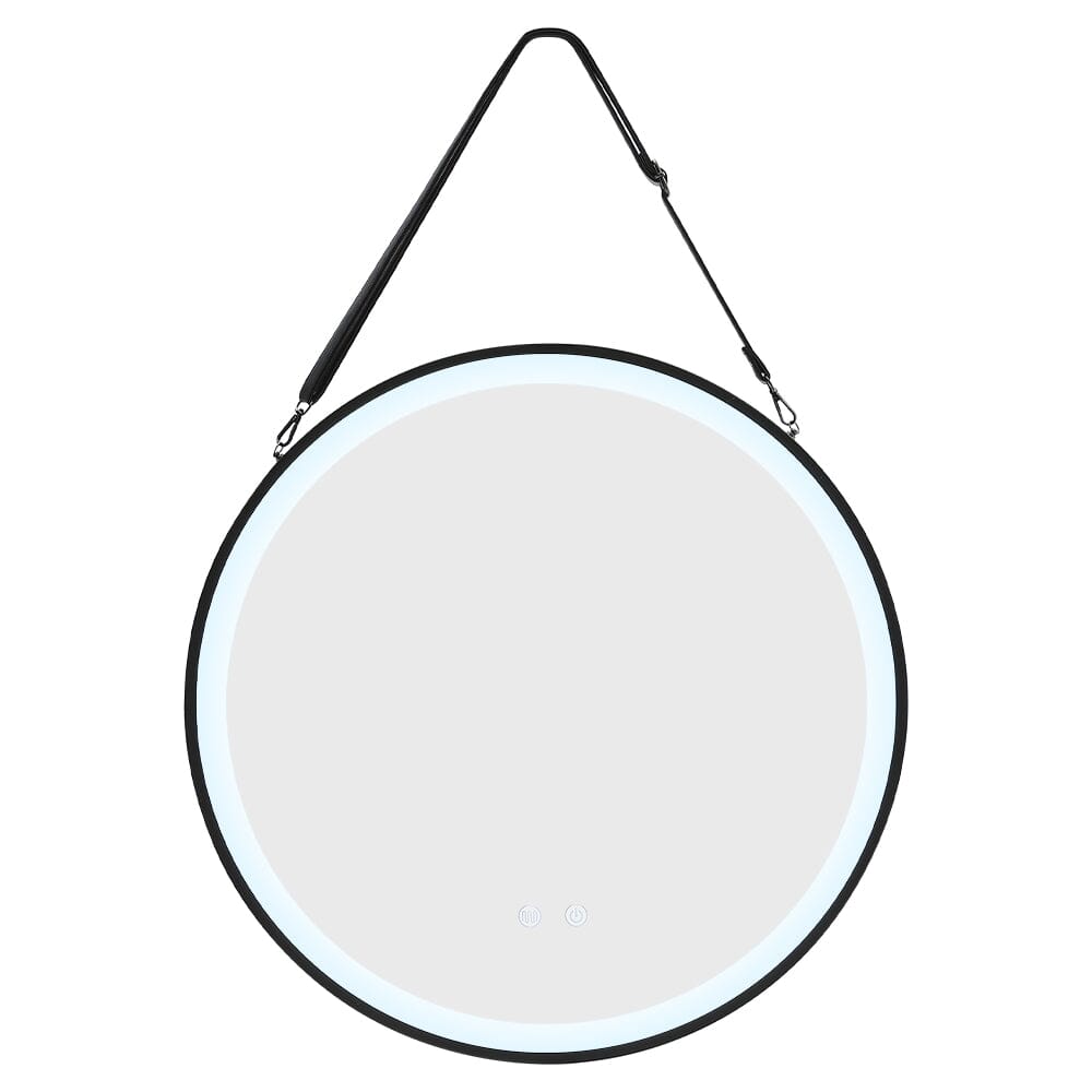 Round Metal LED Mirror with Hanging Strap Bathroom Mirrors Living and Home