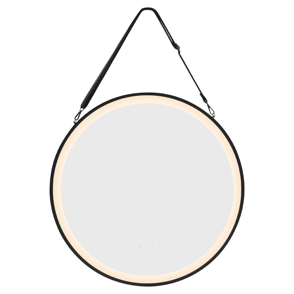 Round Metal LED Mirror with Hanging Strap Bathroom Mirrors Living and Home