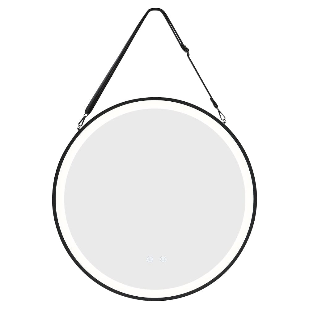 Round Metal LED Mirror with Hanging Strap Bathroom Mirrors Living and Home