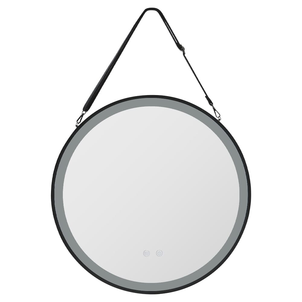 Round Metal LED Mirror with Hanging Strap Bathroom Mirrors Living and Home