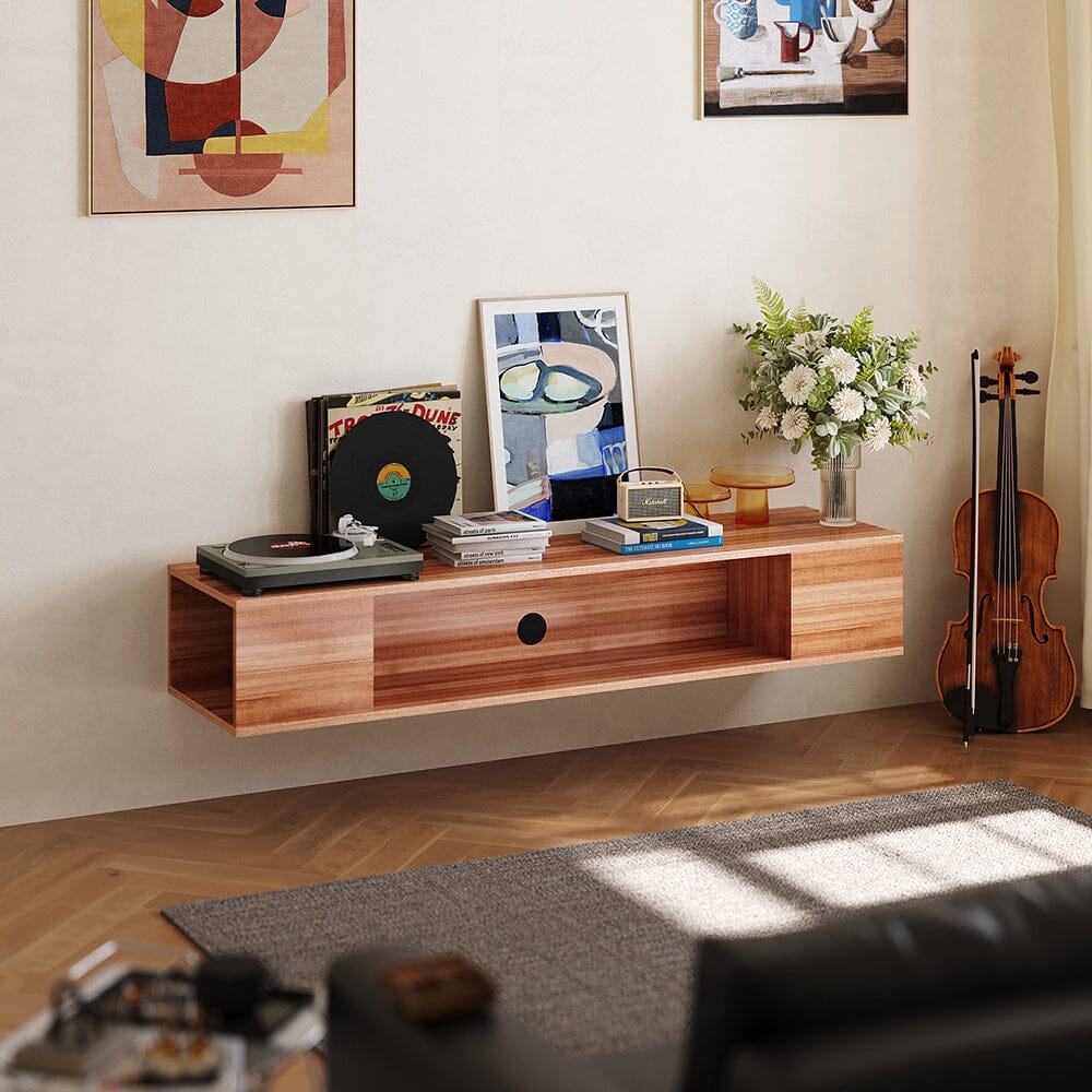 Stylish Brown Floating Cabinet with Single Shelf Living and Home