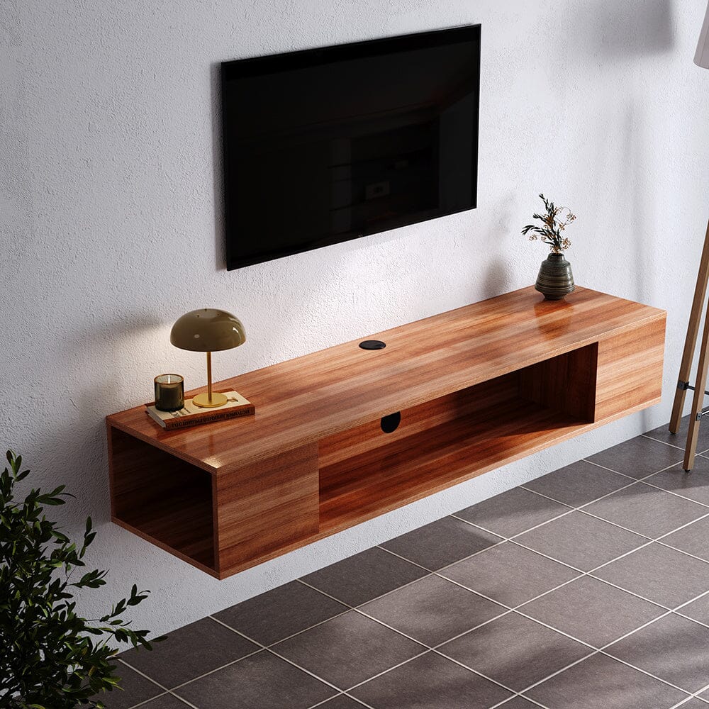 Stylish Brown Floating Cabinet with Single Shelf Living and Home