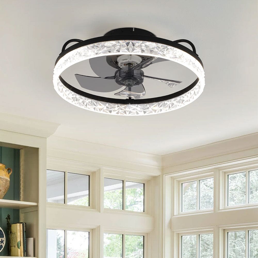 Modern Black Round Crystal Ceiling Fan with Light Ceiling Fans Living and Home