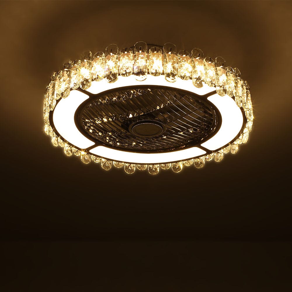Round Crystal Flush Mount LED Ceiling Fan Light Ceiling Fans Living and Home