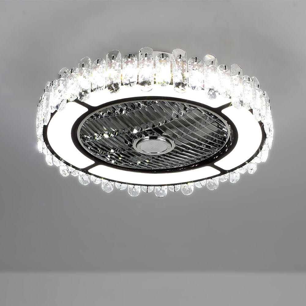 Round Crystal Flush Mount LED Ceiling Fan Light Ceiling Fans Living and Home