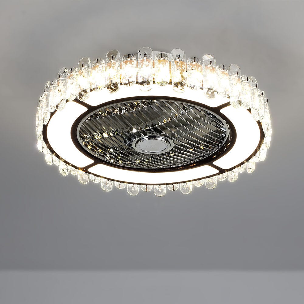 Round Crystal Flush Mount LED Ceiling Fan Light Ceiling Fans Living and Home